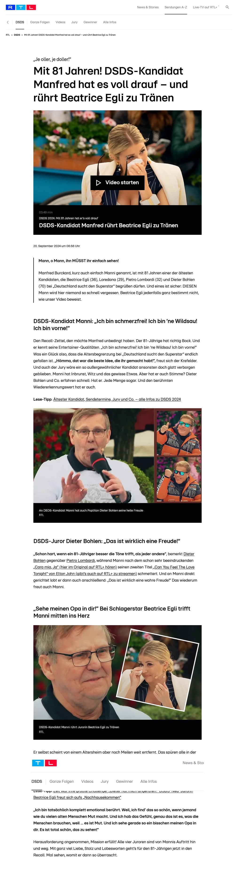 Presseartikel über PAN in RTL, September 2024